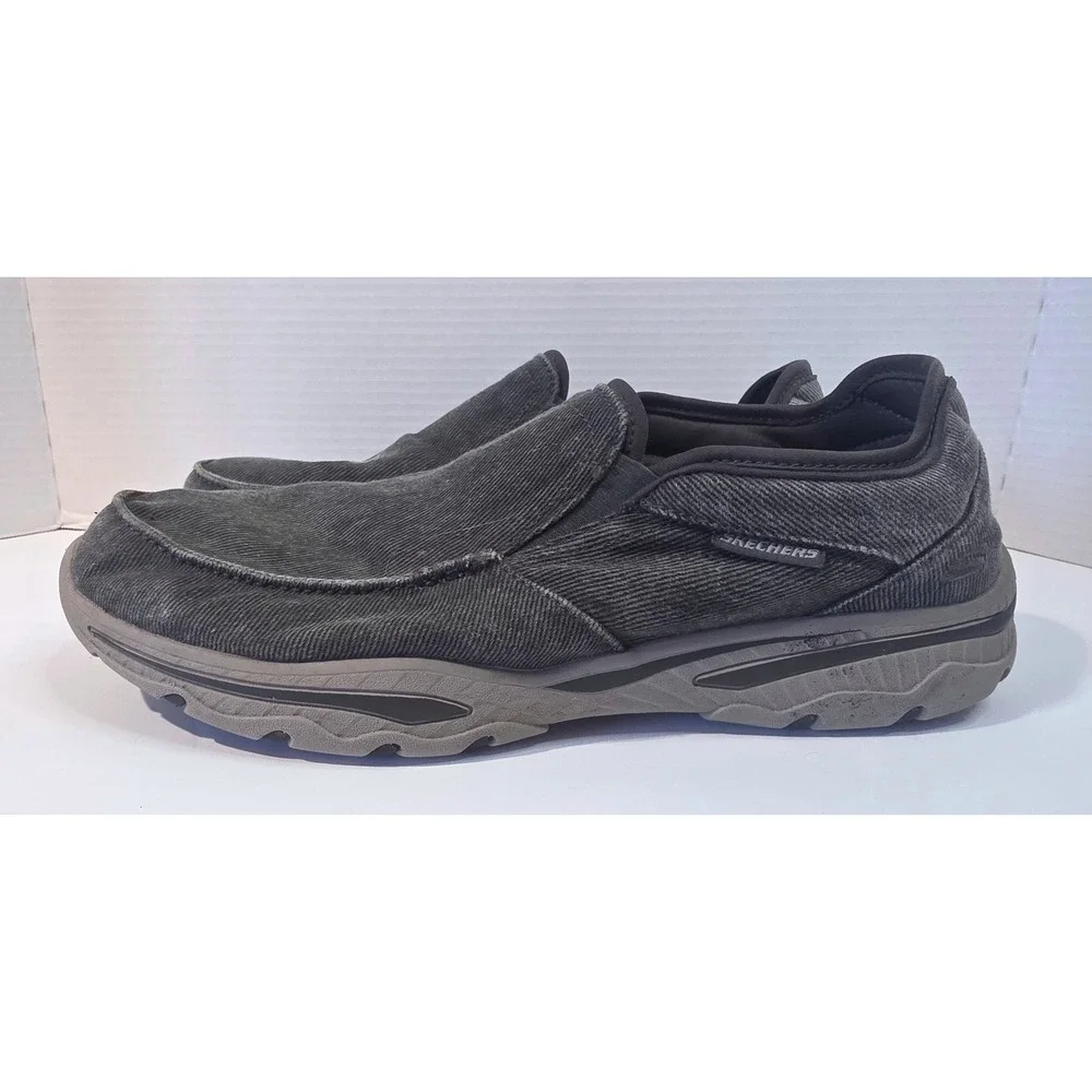 Skechers Relaxed Fit Charcoal Canvas Slip On Shoe Air Cooled Memory Foam SZ 12